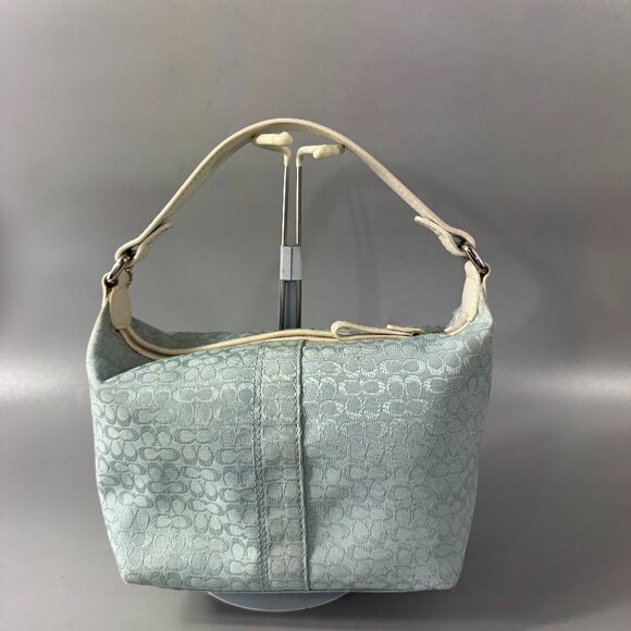 Coach Signature Shoulder Bag Canvas Light Blue - Picture 7 of 14